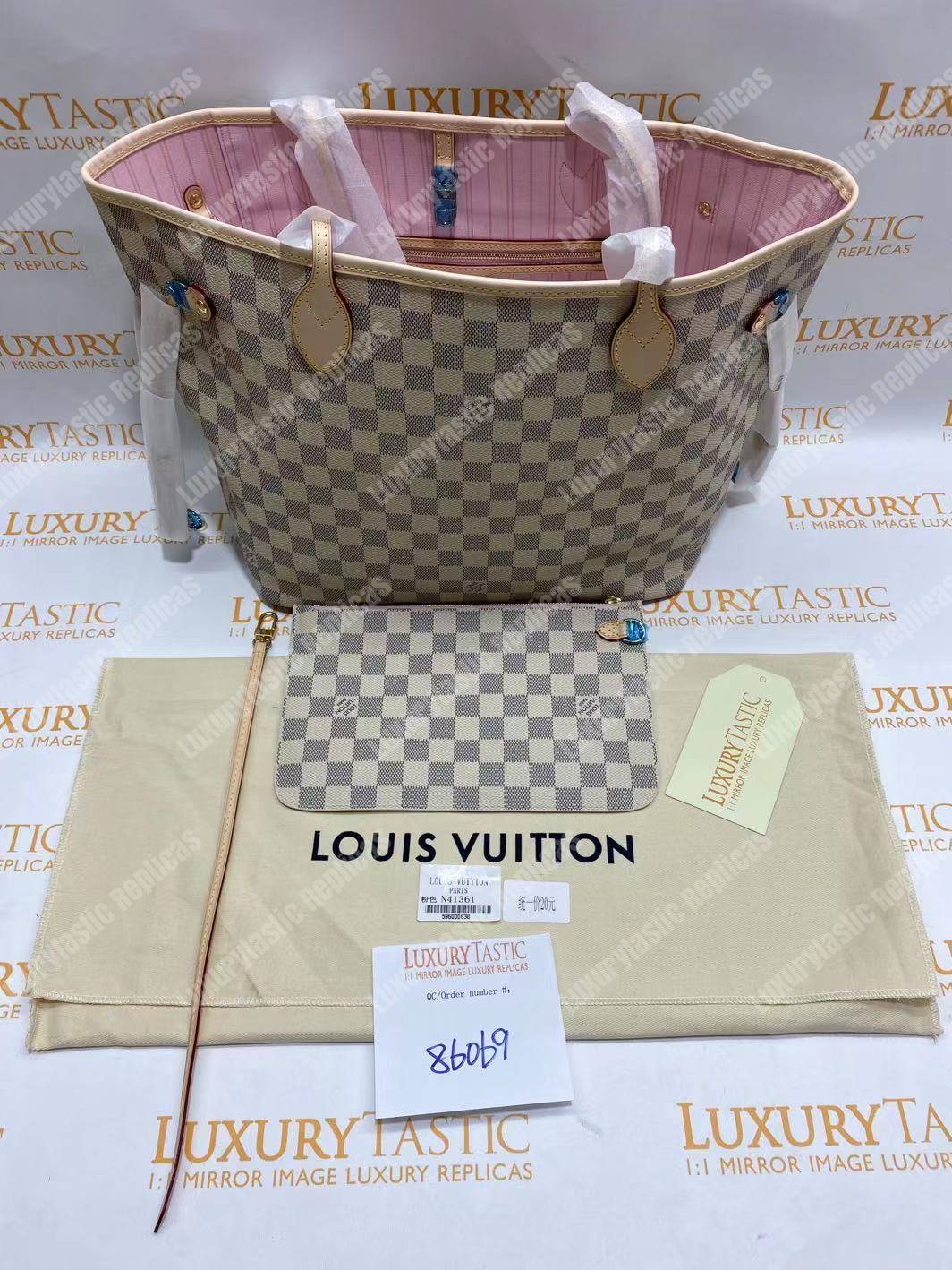 LV Neverfull MM Damier Azur Rose Ballerine