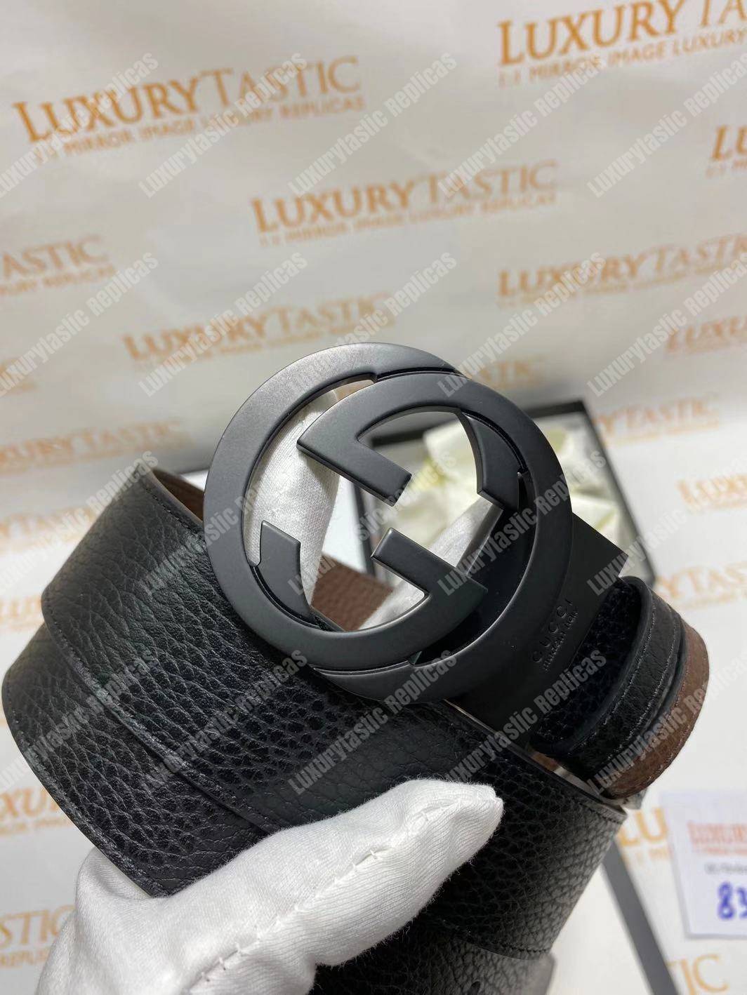 G*u*i leather belt with interlocking g buckle brown