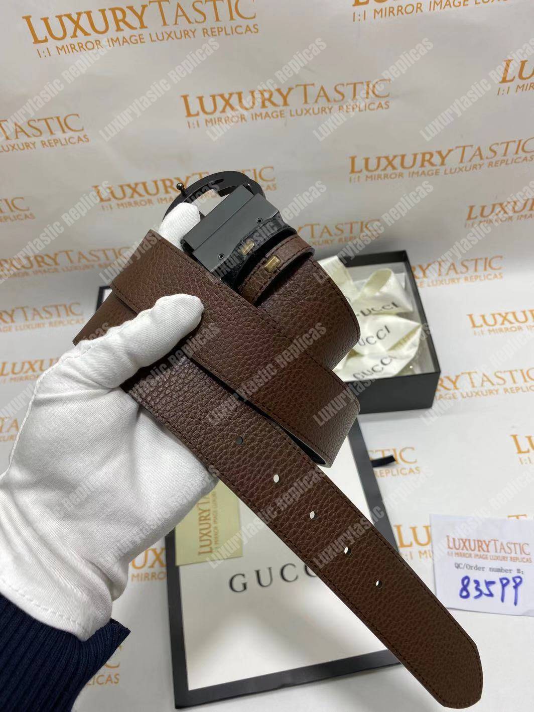 G*u*i leather belt with interlocking g buckle brown