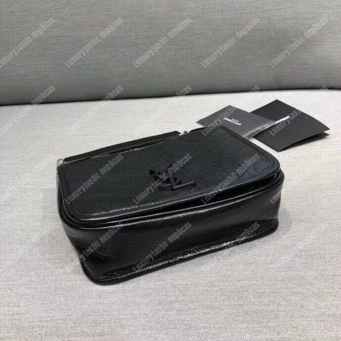 Saint Laurent Niki Chain Wallet in Crinkled Vintage Leather Black