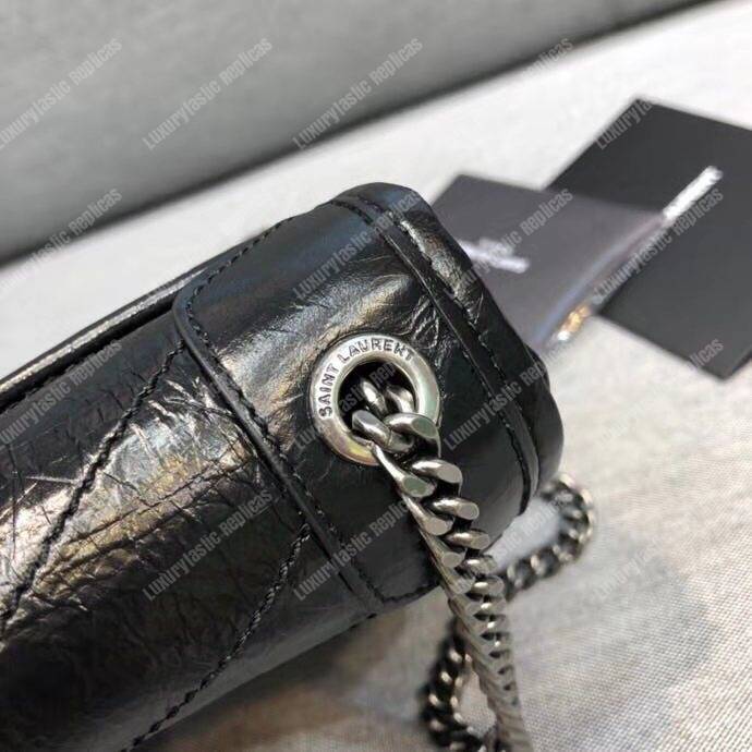 Saint Laurent Niki Chain Wallet in Crinkled Vintage Leather Black