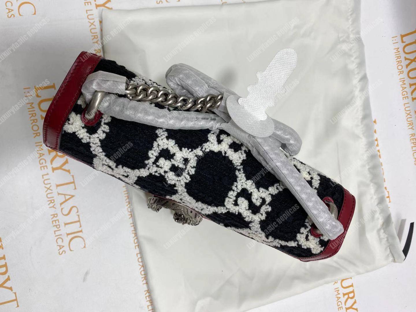 G*u*i dionysus gg tweed small shoulder bag black/white