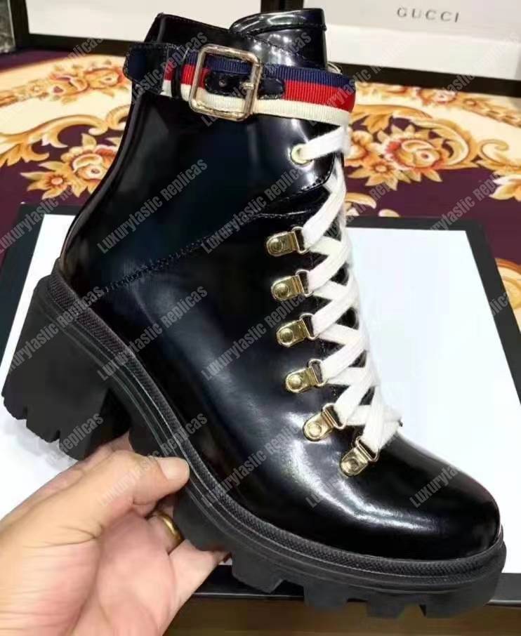 G*u*i leather ankle boot with sylvie web
