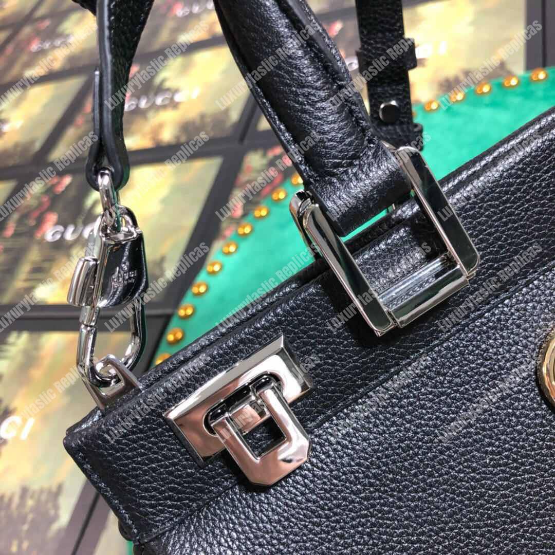 G*u*i zumi grainy leather medium top handle bag black