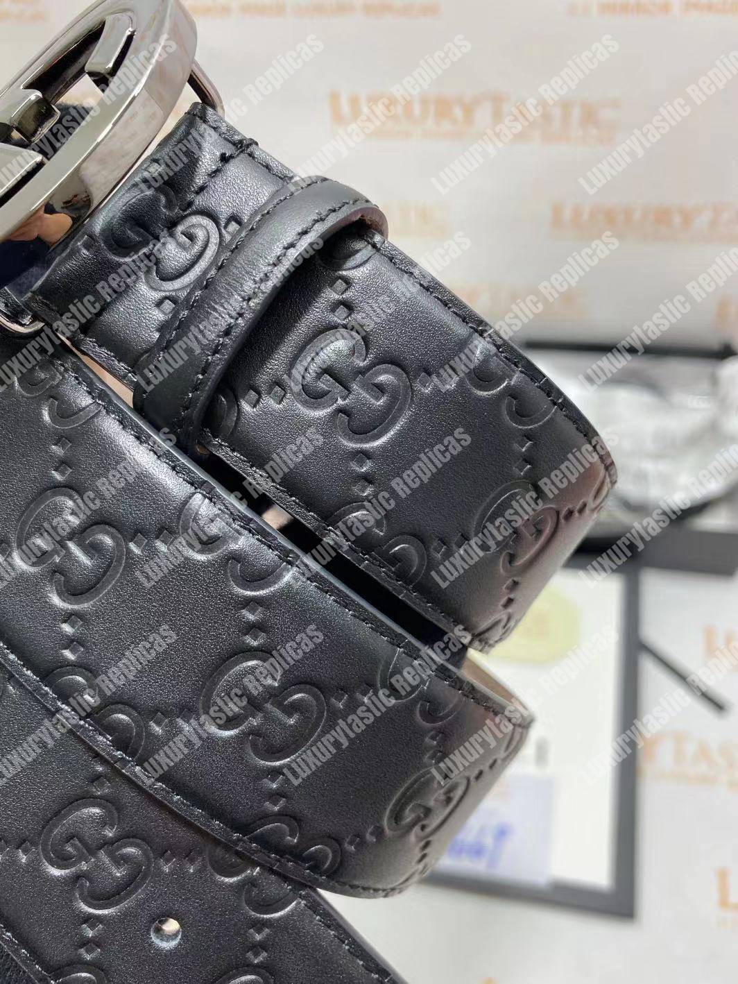 G*u*i signature leather belt black