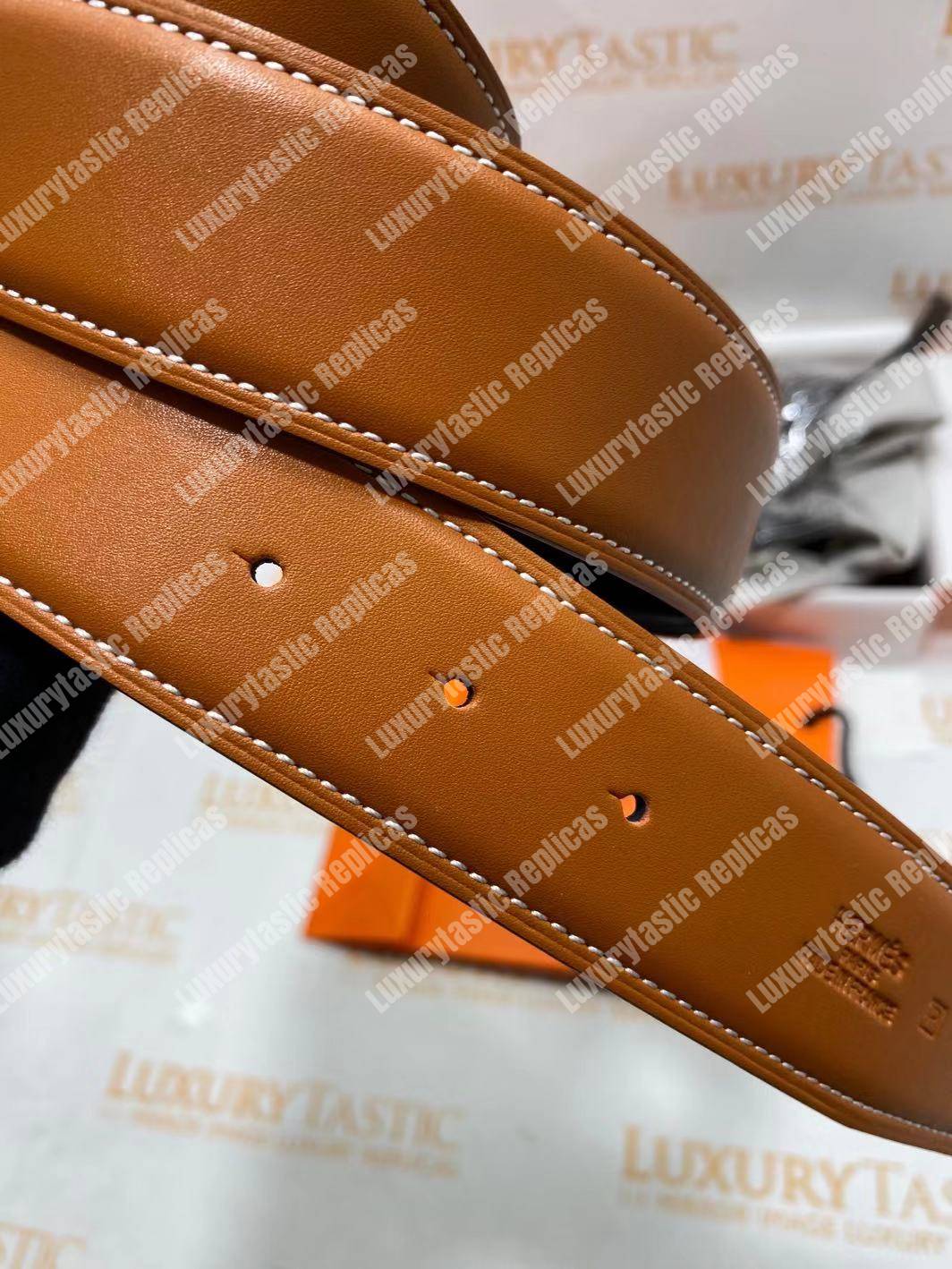 H**mes h belt buckle reversible leather strap brown