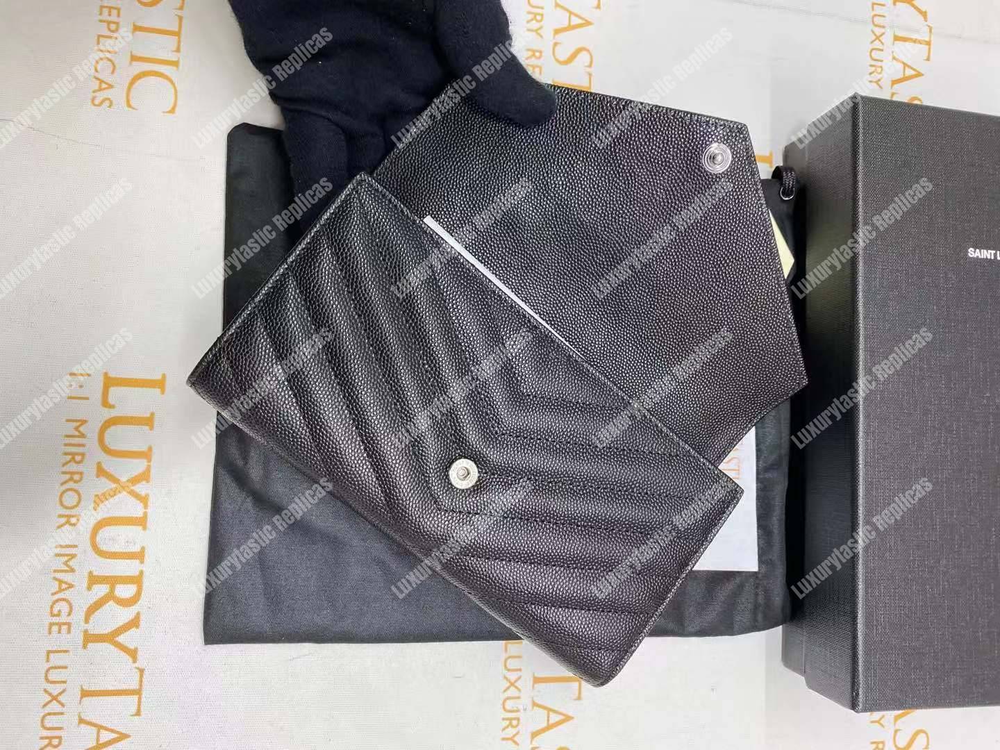 Saint Laurent Monogram Large Flap Wallet Black De Poudre
