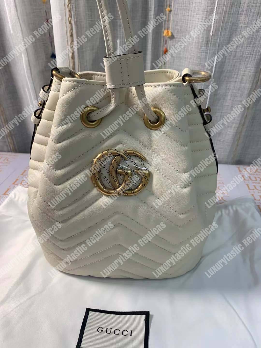 G*u*i gg marmont chevron leather bucket bag white