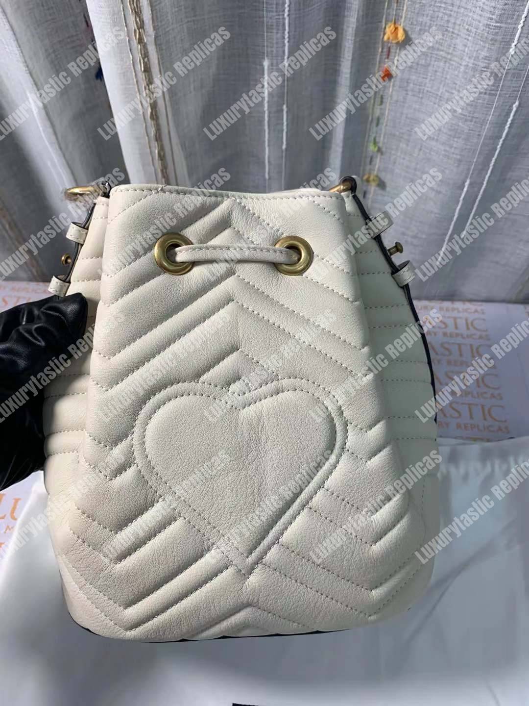 G*u*i gg marmont chevron leather bucket bag white