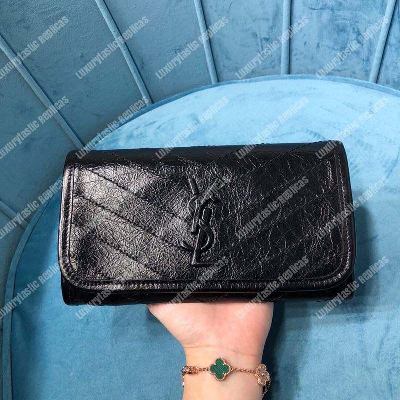 Saint Laurent Niki Large Wallet In Crinkled Vintage Leather Black