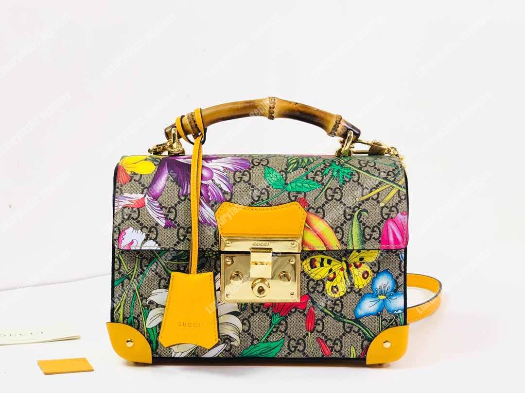 G*u*i padlock gg flora small bamboo shoulder bag