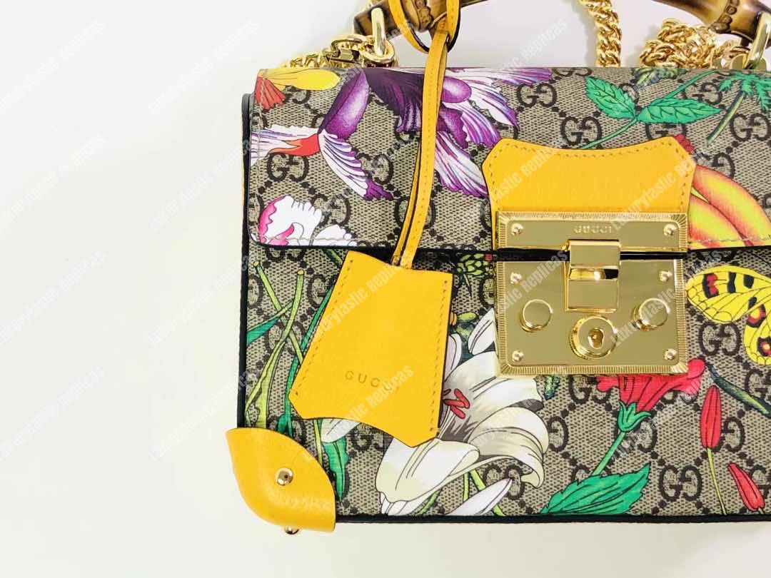 G*u*i padlock gg flora small bamboo shoulder bag