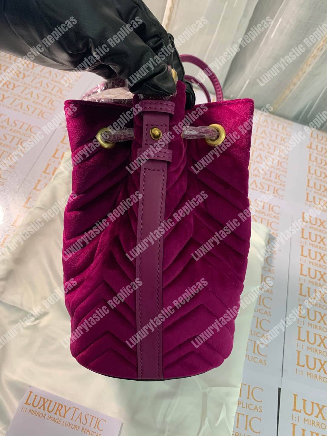 G*u*i gg marmont velvet bucket bag fuchsia