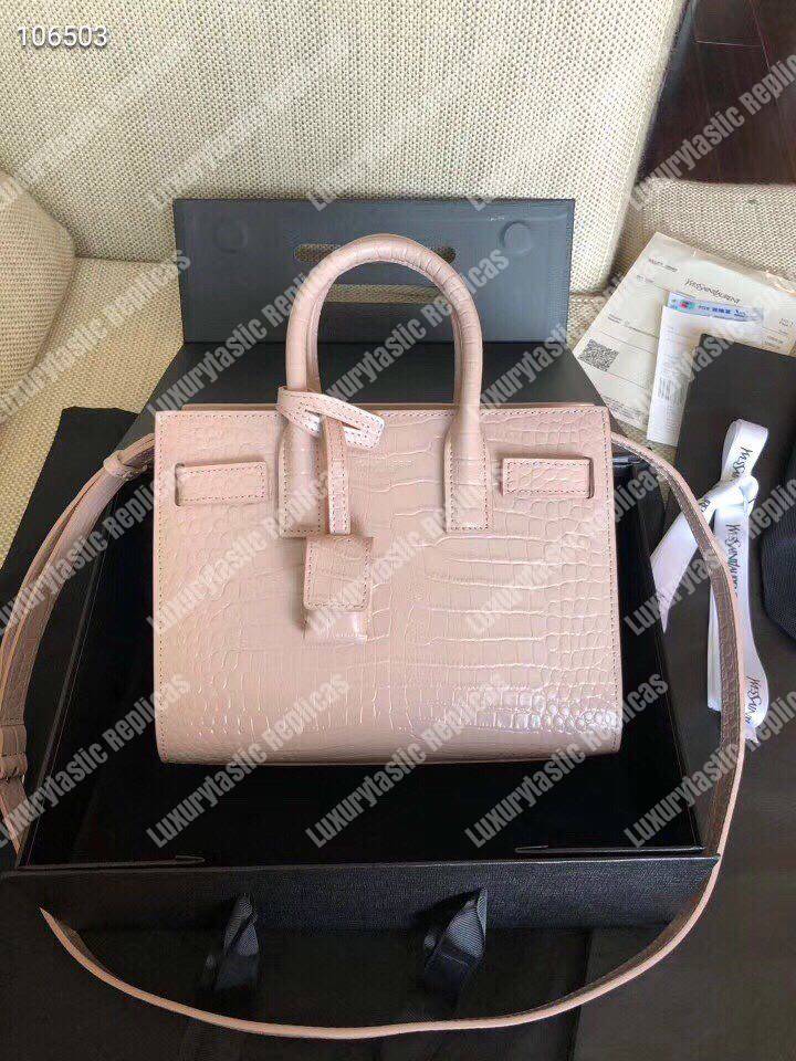Saint Laurent Classic Sac De Jour Baby In Embossed Crocodile Shiny Leather Pink