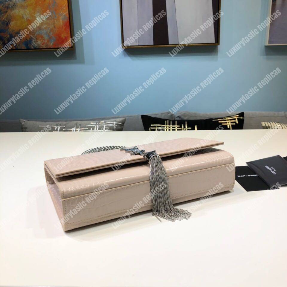 Saint Laurent Saint Laurent Medium Kate Tassel Chain Bag Pink Crocodile
