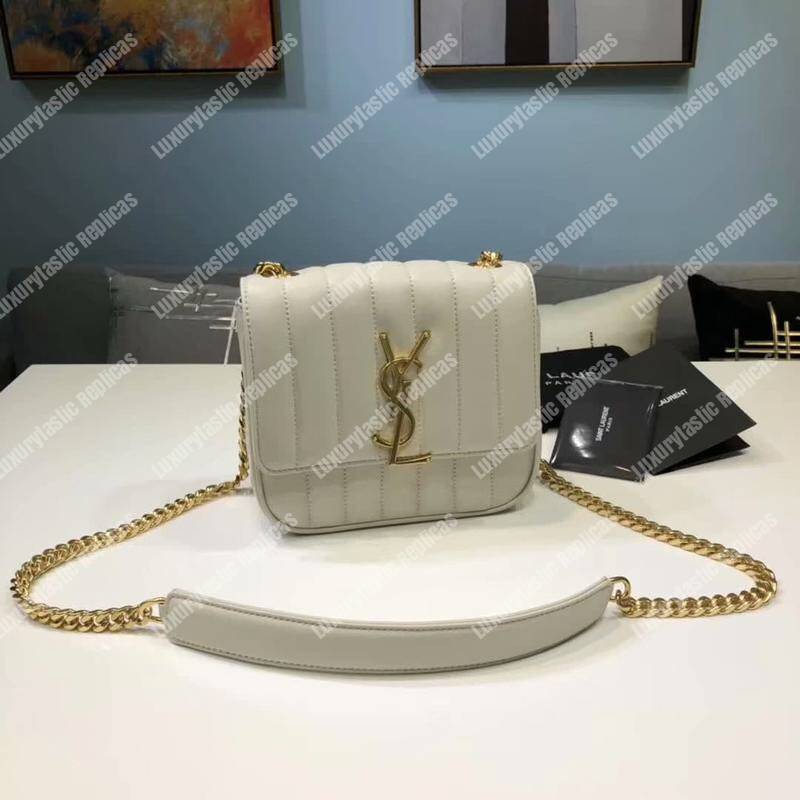 Saint Laurent Vicky Small In Matelassé Patent Leather White