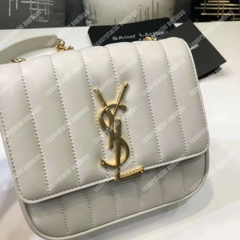Saint Laurent Vicky Small In Matelassé Patent Leather White