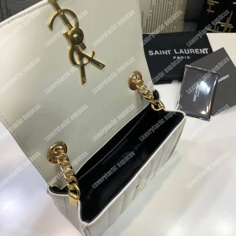 Saint Laurent Vicky Small In Matelassé Patent Leather White