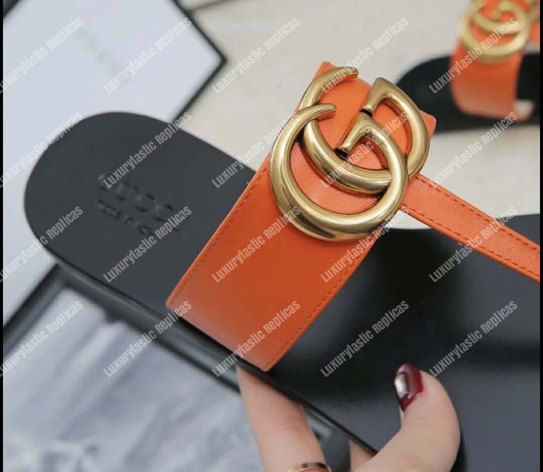 G*u*i leather thong sandal with double g orange