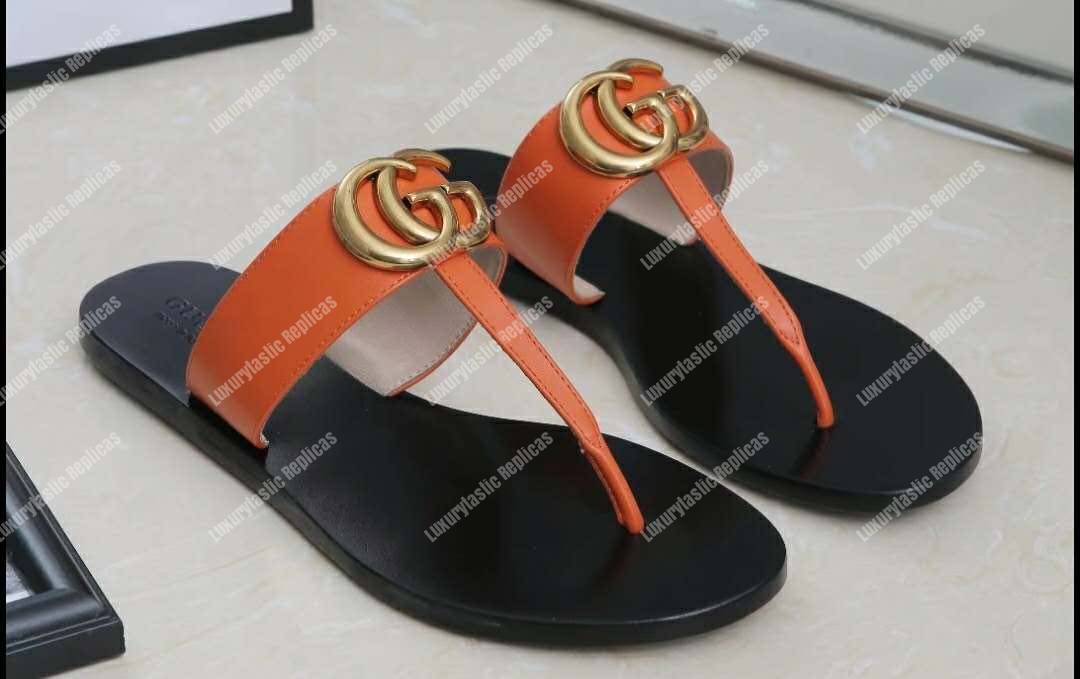 G*u*i leather thong sandal with double g orange