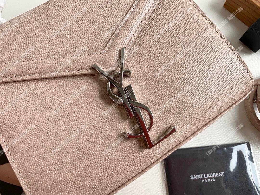 Saint Laurent Cassandra Mini Top Handle Bag In Grain De Poudre Embossed Leather Marble Pink