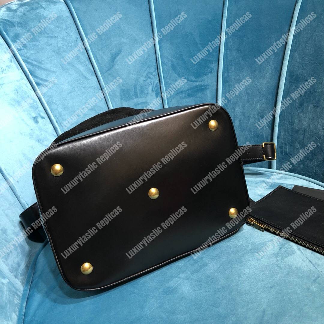 Saint Laurent Monogram All Over Bucket Bag In Suede Black