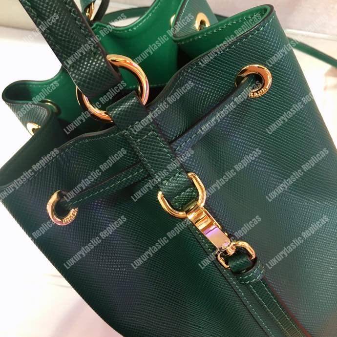 Pra*a saffiano leather bucket bag green