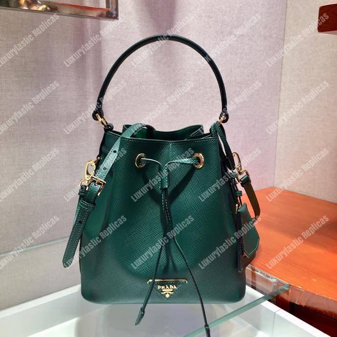 Pra*a saffiano leather bucket bag green