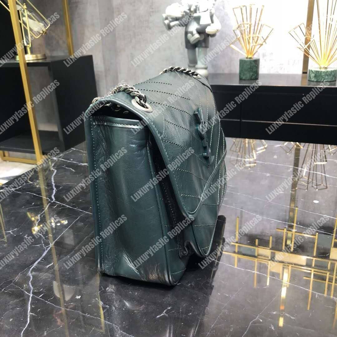 Saint Laurent Niki Medium Bag In Crinkled Vintage Leather Dark Green