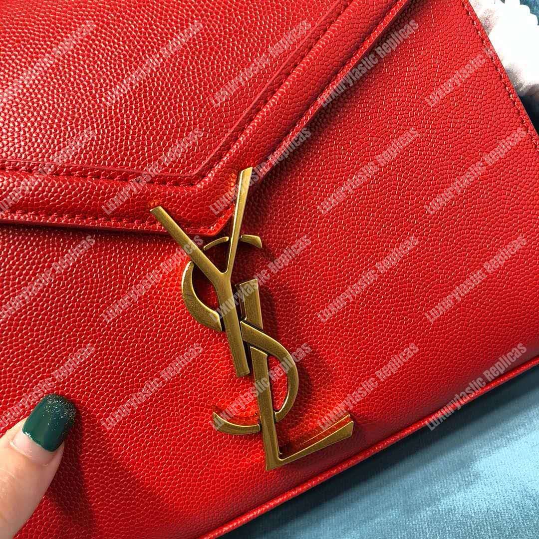 Saint Laurent Cassandra Mini Top Handle Bag In Grain De Poudre Embossed Leather Red
