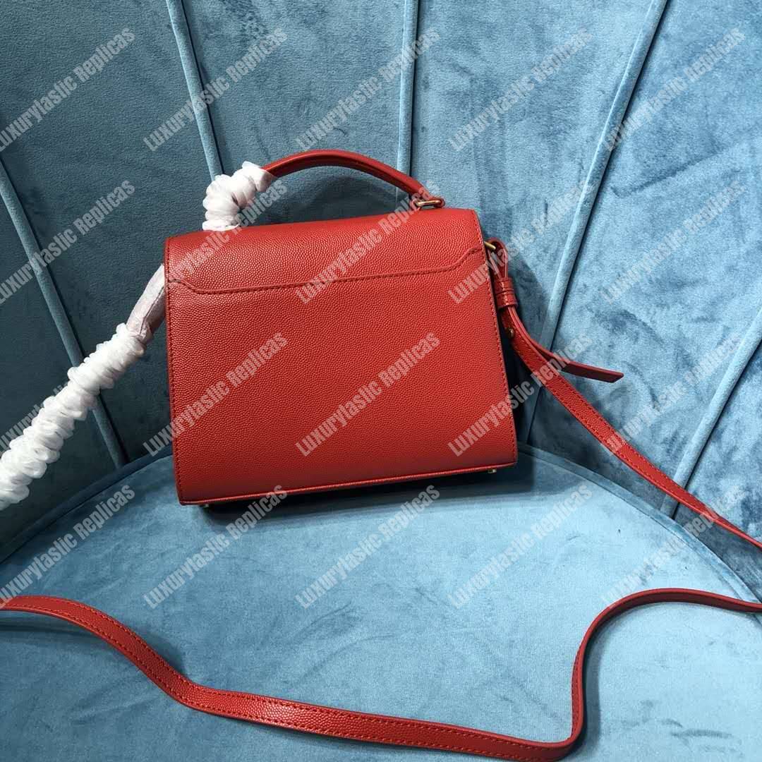 Saint Laurent Cassandra Mini Top Handle Bag In Grain De Poudre Embossed Leather Red