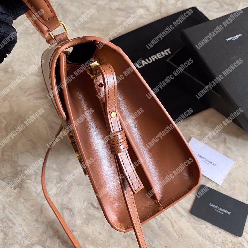Saint Laurent Cassandra Medium Top Handle Bag In Canvas And Smooth Leather Natural Beige