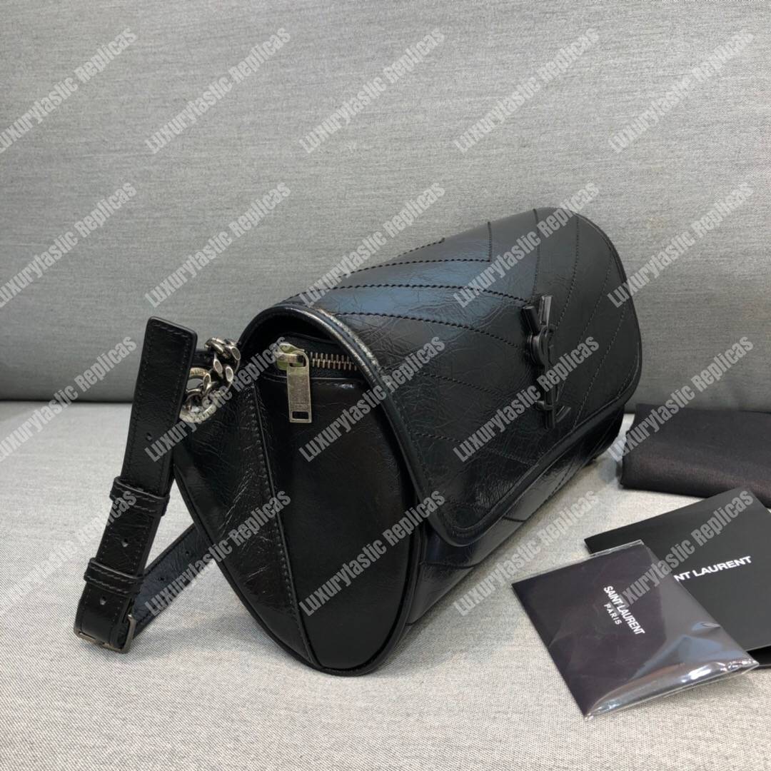 Saint Luarent Niki Body Bag In Crinkled Vintage Leather Black