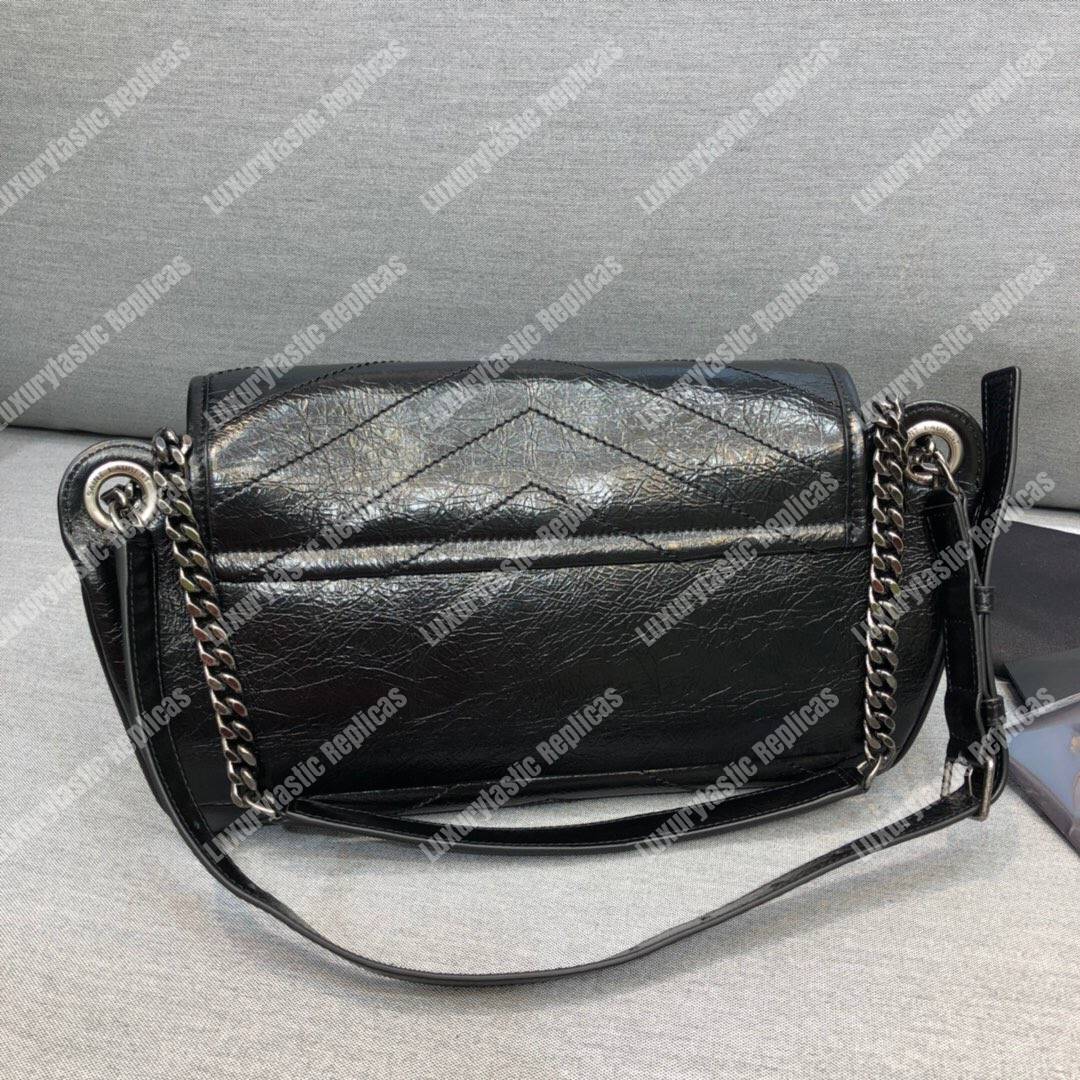 Saint Luarent Niki Body Bag In Crinkled Vintage Leather Black