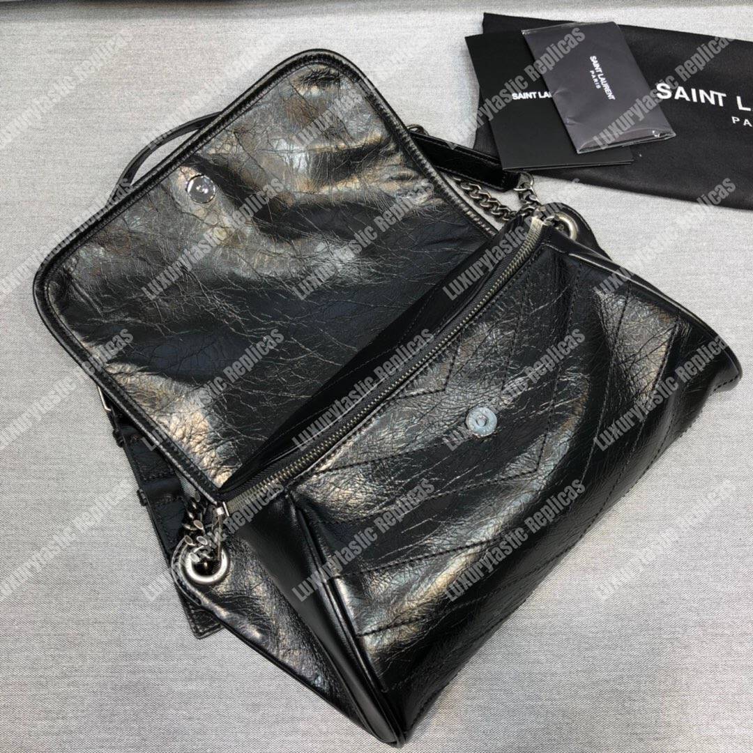 Saint Luarent Niki Body Bag In Crinkled Vintage Leather Black