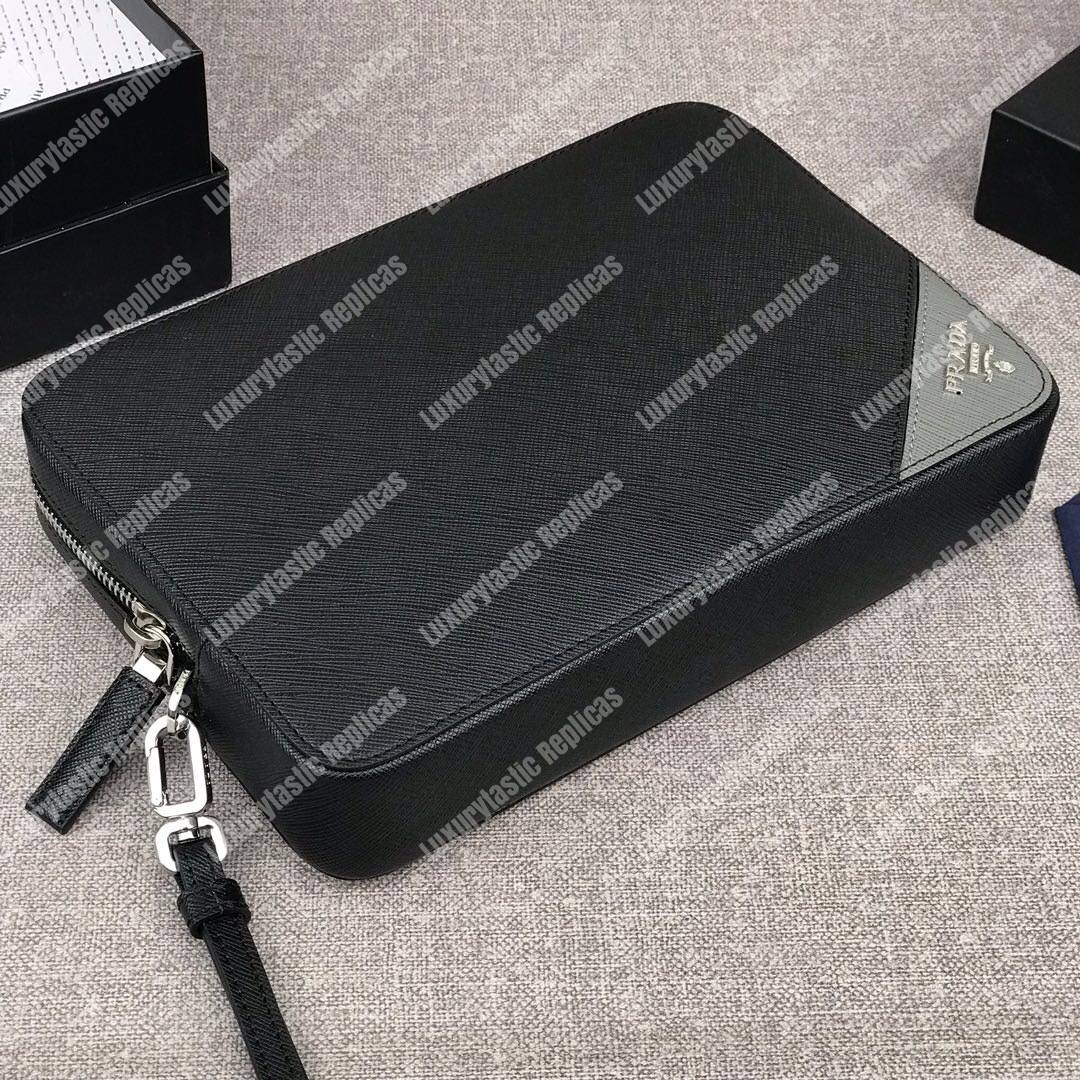 Pra*a saffiano leather men’s bag black / grey