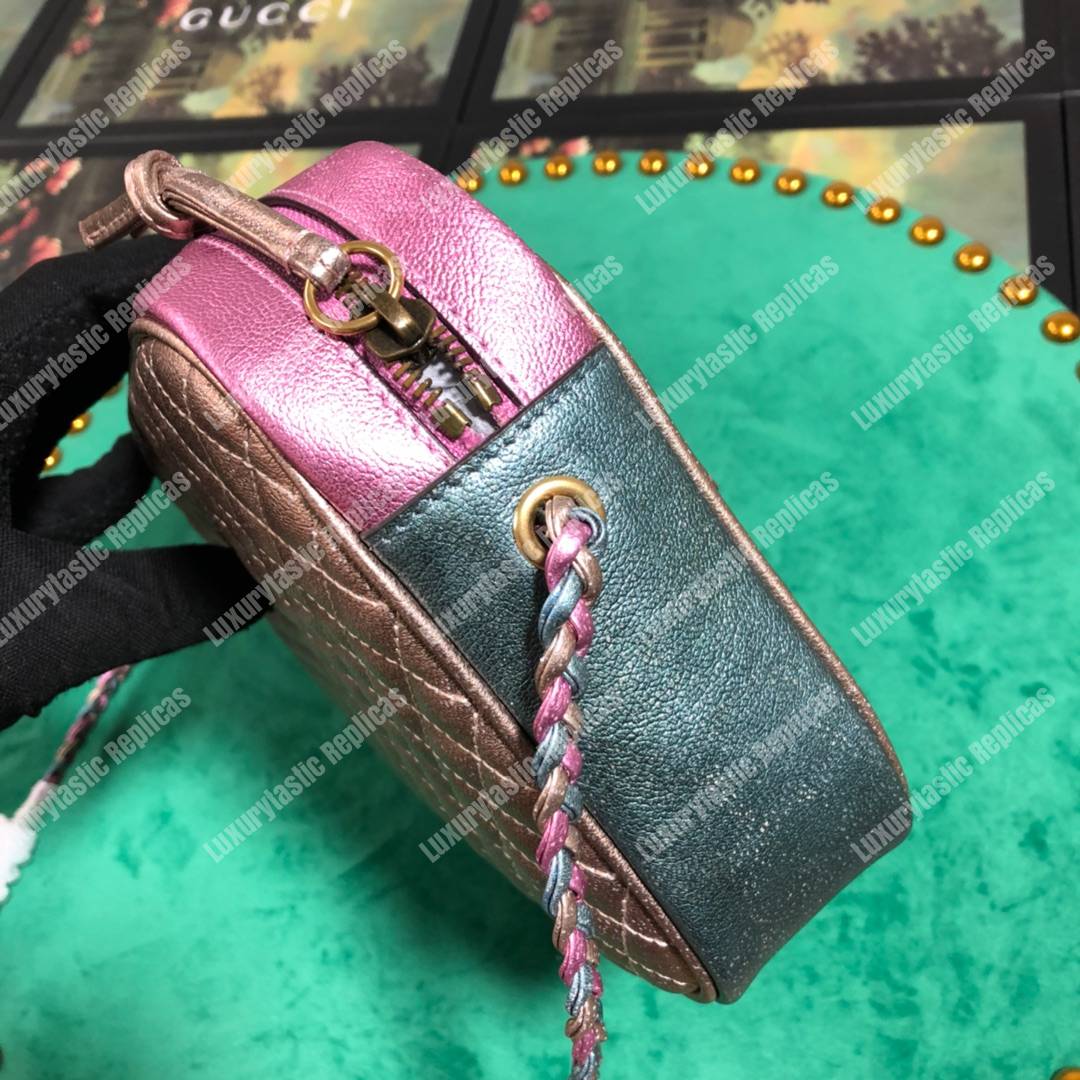 G*u*i laminated leather small shoulder bag blue/pink