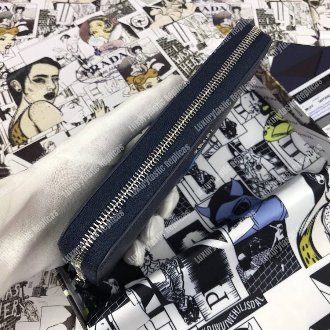 Pra*a saffiano and crocodile leather wallet light blue