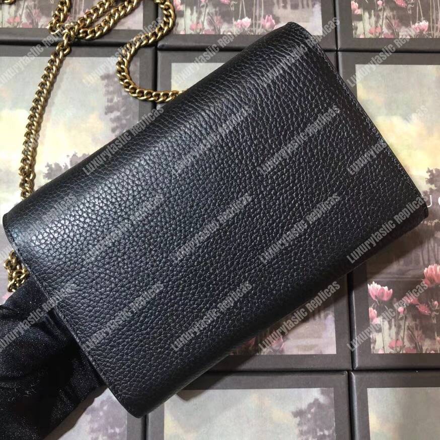 G*u*i calfskin garden dionysus chain wallet black with butterfly