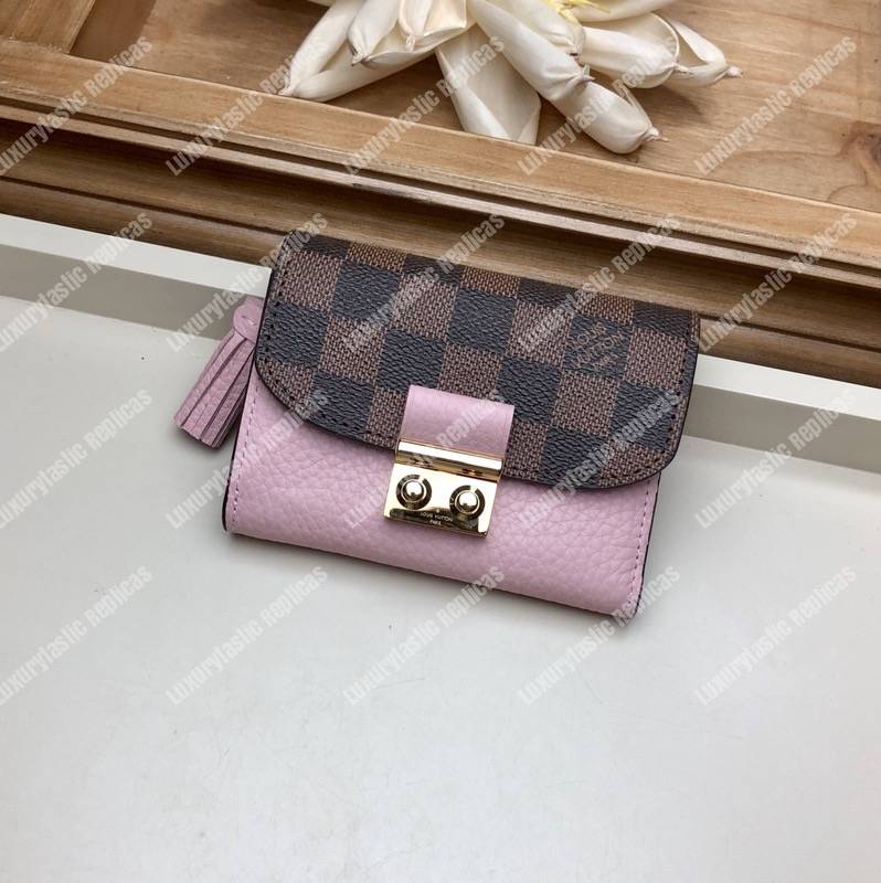 LV Croisette Compact Wallet Damier Ebene canvas w/ grained leather Magnolia