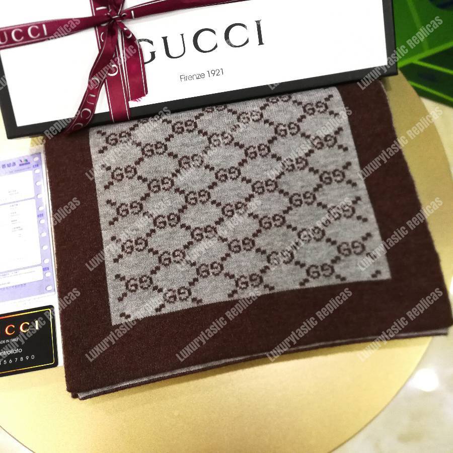 G*u*i monogram gg wool scarf grey burgundy