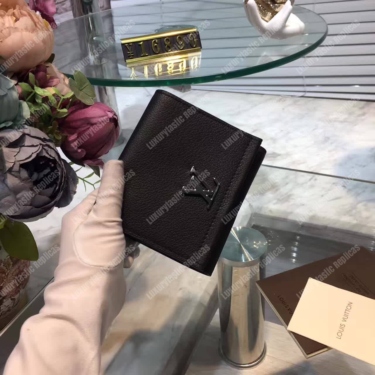 LV LockMe II Compact Wallet Taurillon Leather Noir