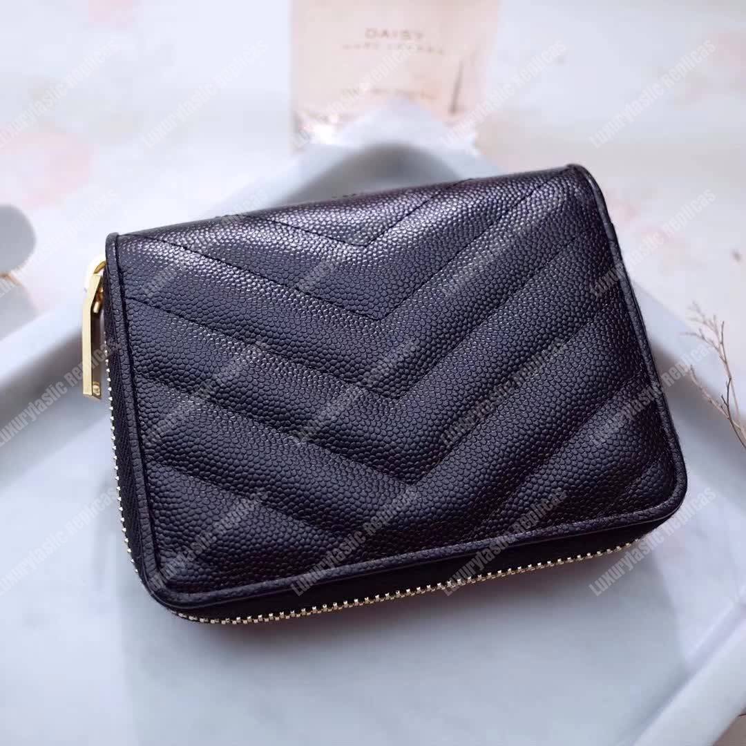 Saint Laurent Compact Zip Around Wallet Black Grain De Poudre