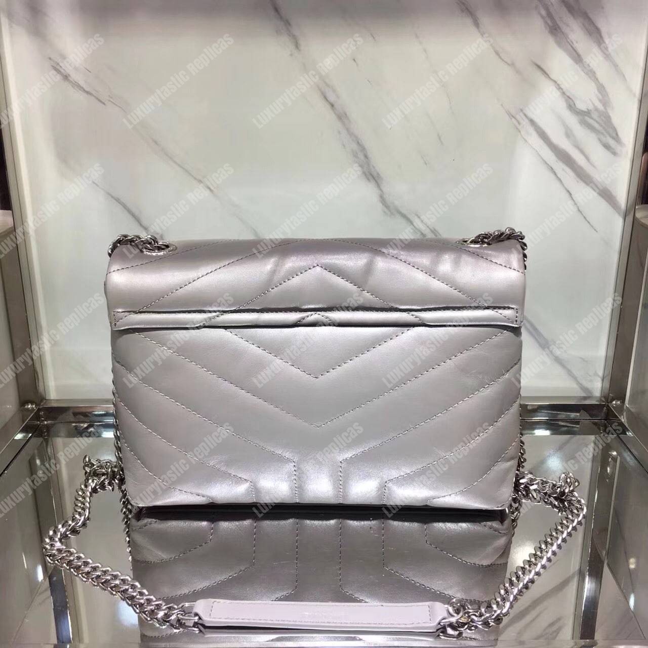 Saint Laurent Small Loulou Monogram Chain Bag Grey Metallic