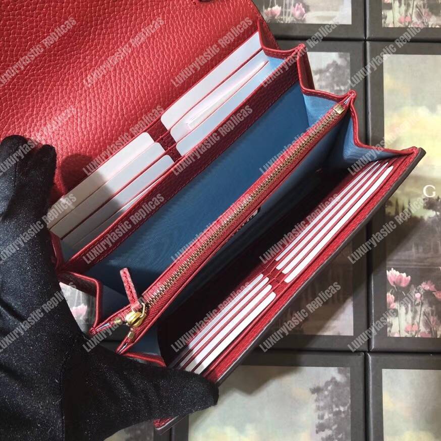 G*u*i calfskin garden dionysus chain wallet red with butterfly