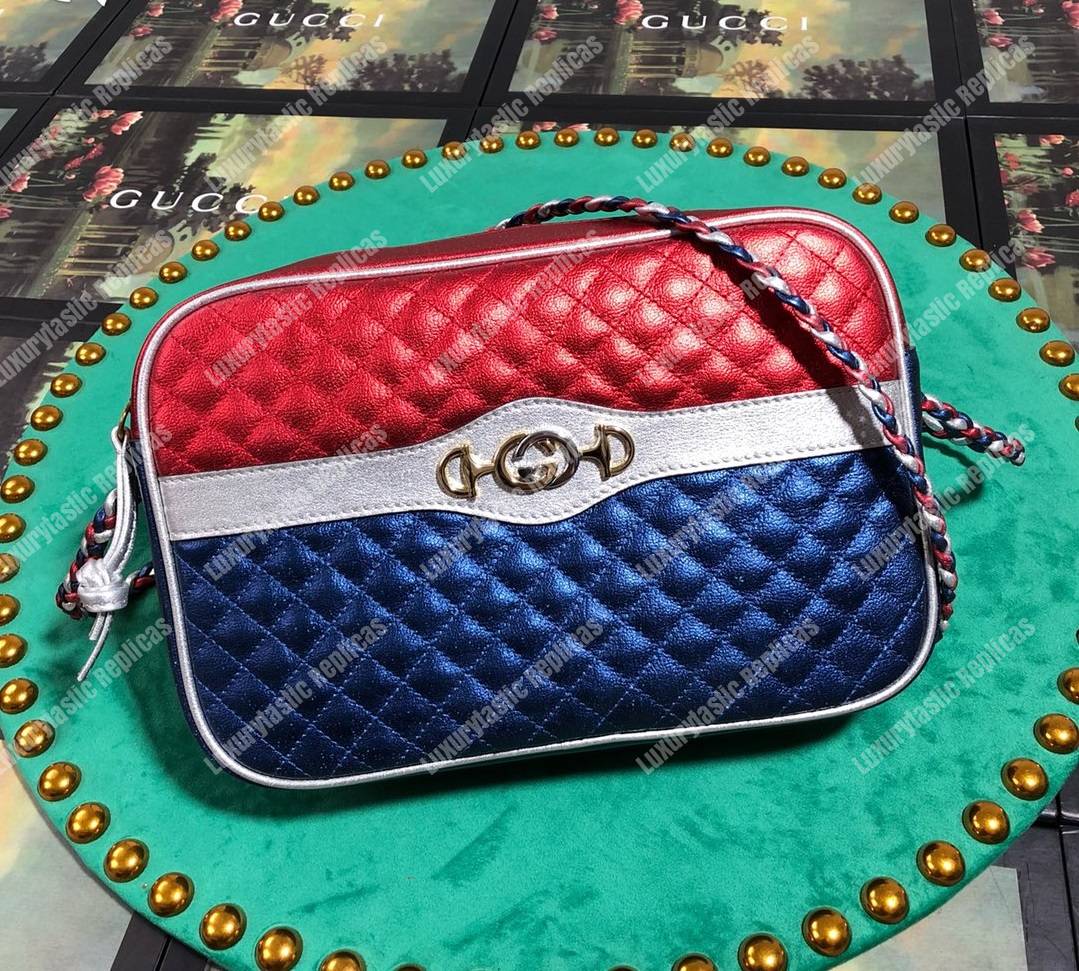 G*u*i laminated leather small shoulder bag blue/red