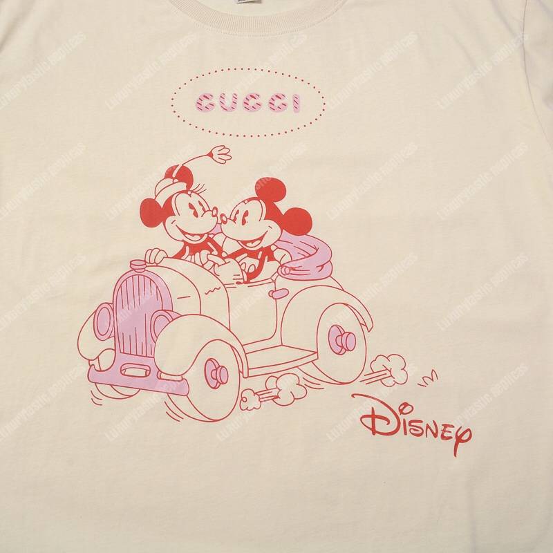 G*u*i cotton t-shirt mickey and minnie print beige
