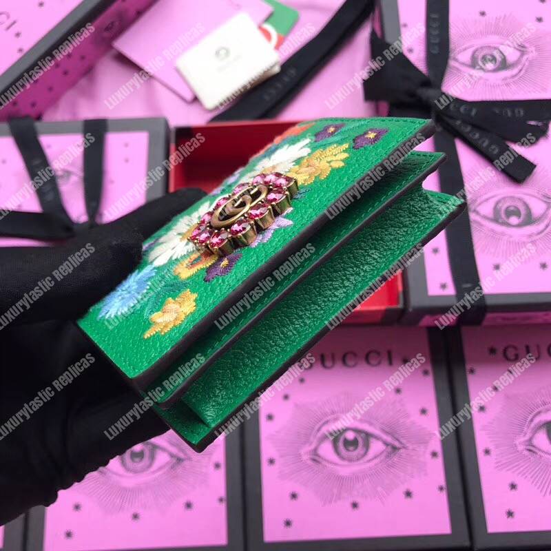 G*u*i embroidered leather card case green