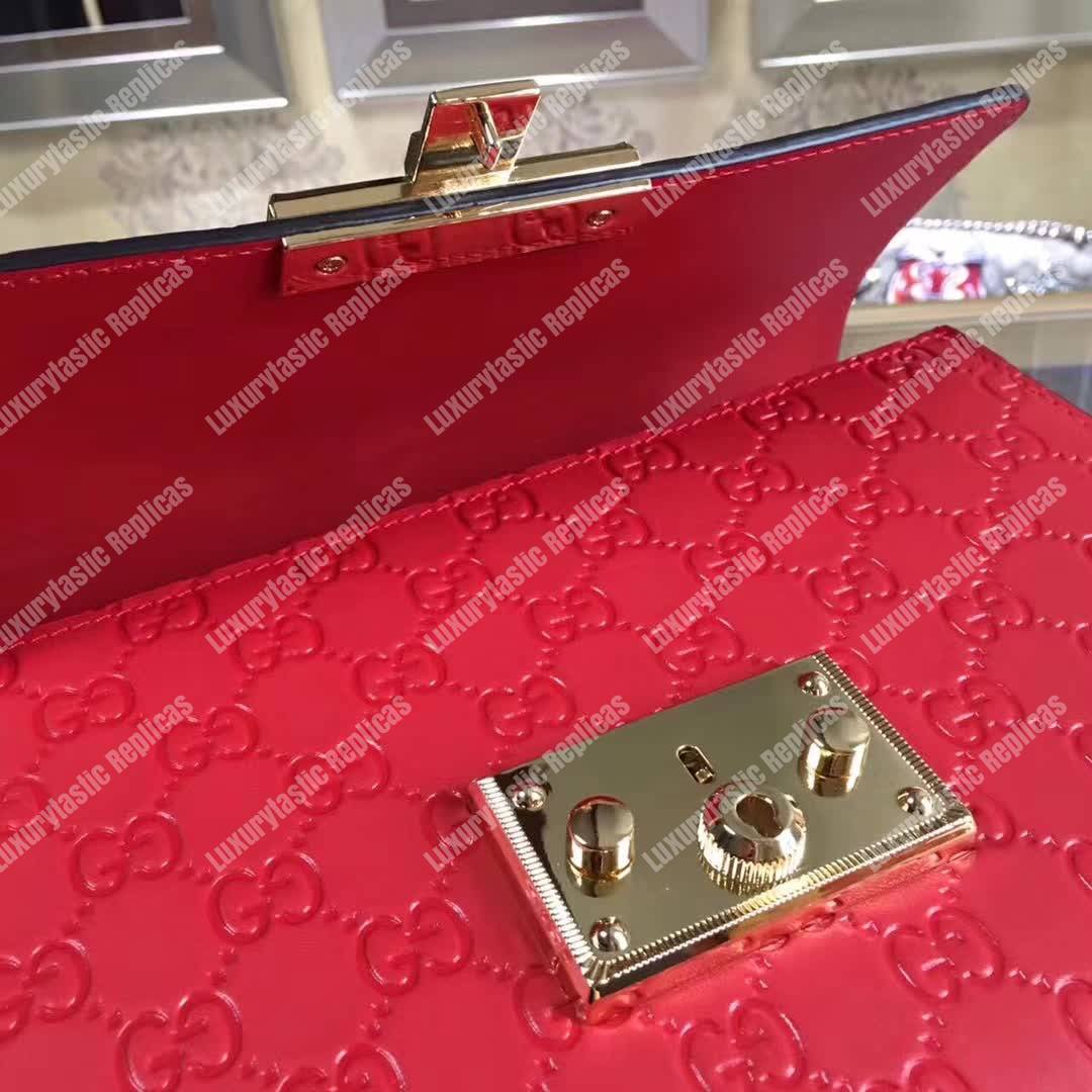 G*u*i padlock small signature top handle bag red