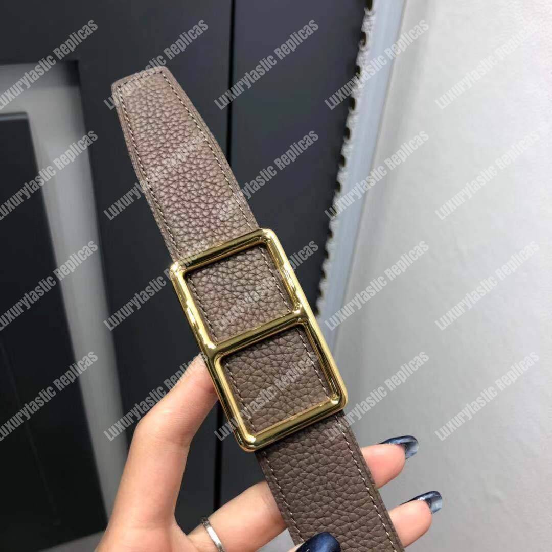 H**mes officier belt buckle reversible leather strap black/chocolate brown